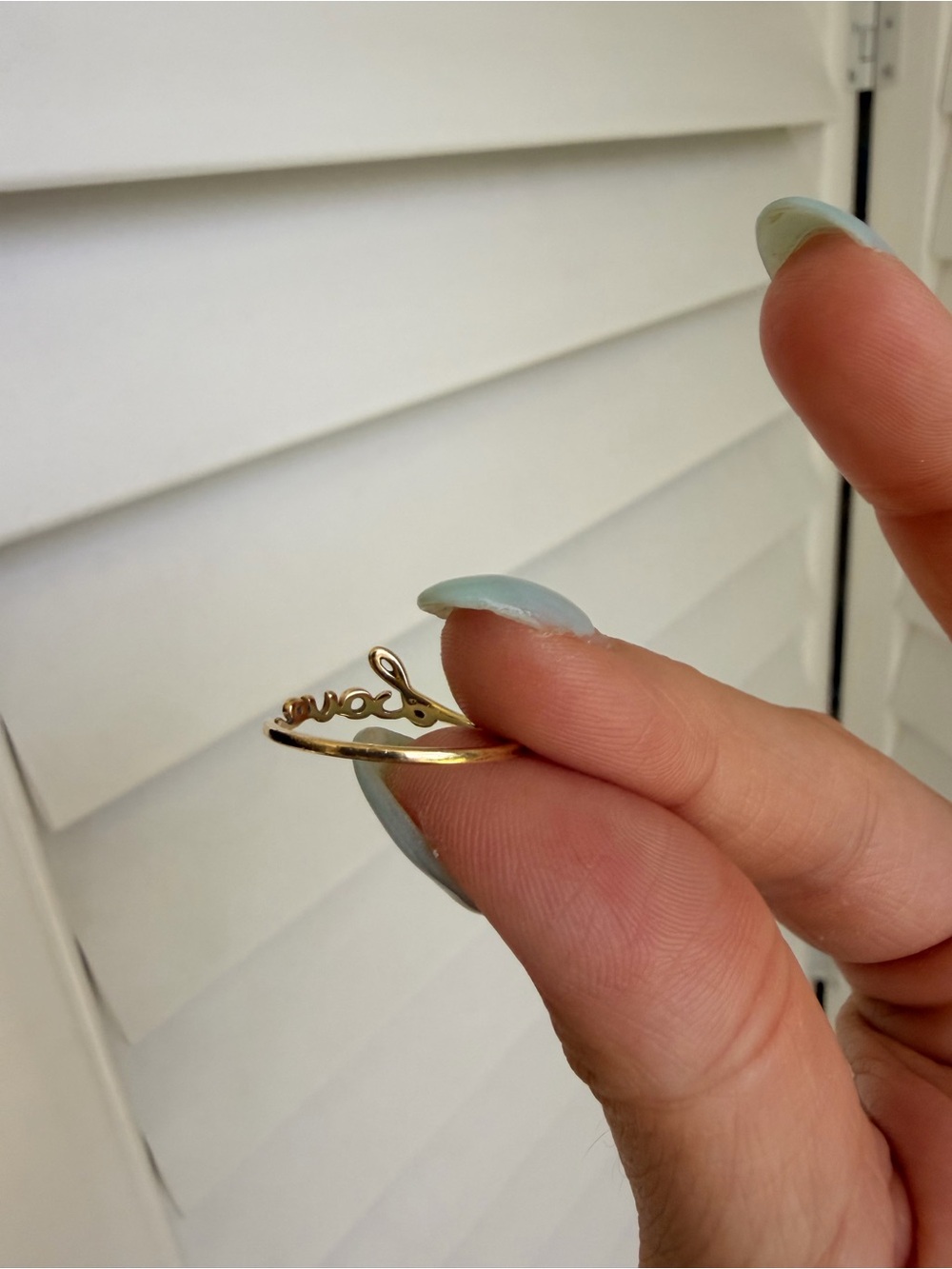 14k Delicate Gold 'Love' Script Ring - Picture 4 of 6